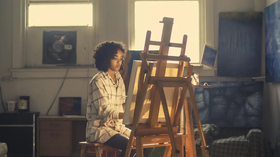 The art studio with easels set for a life class