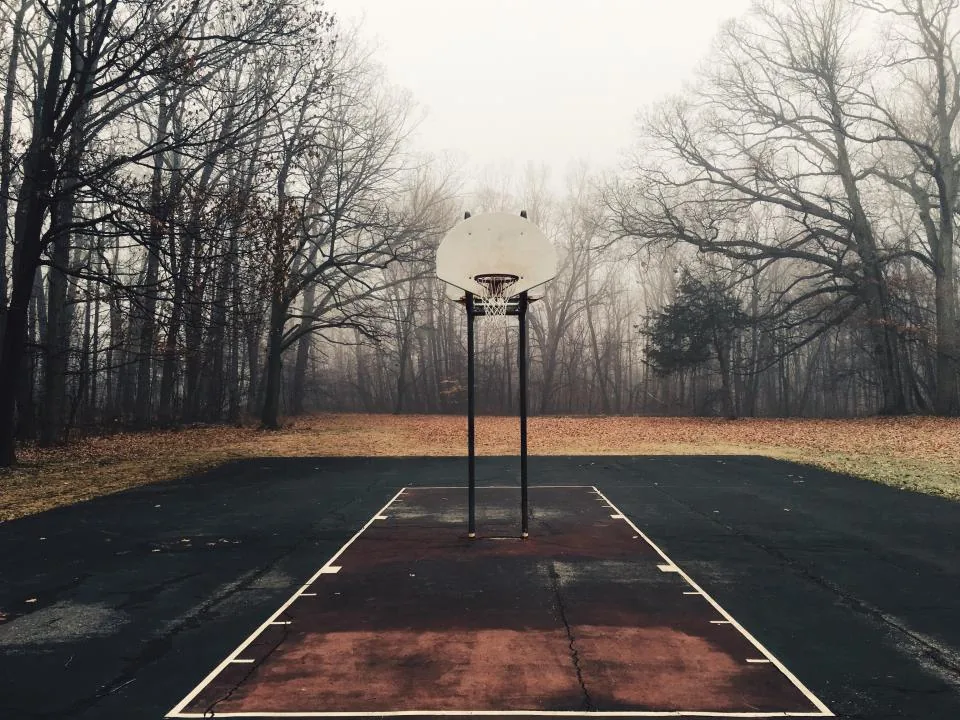 The outdoor court on a misty September morning